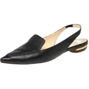 Nicholas Kirkwood Beya Pointed Toe Slingback Pumps Black Leather Flats 3…
